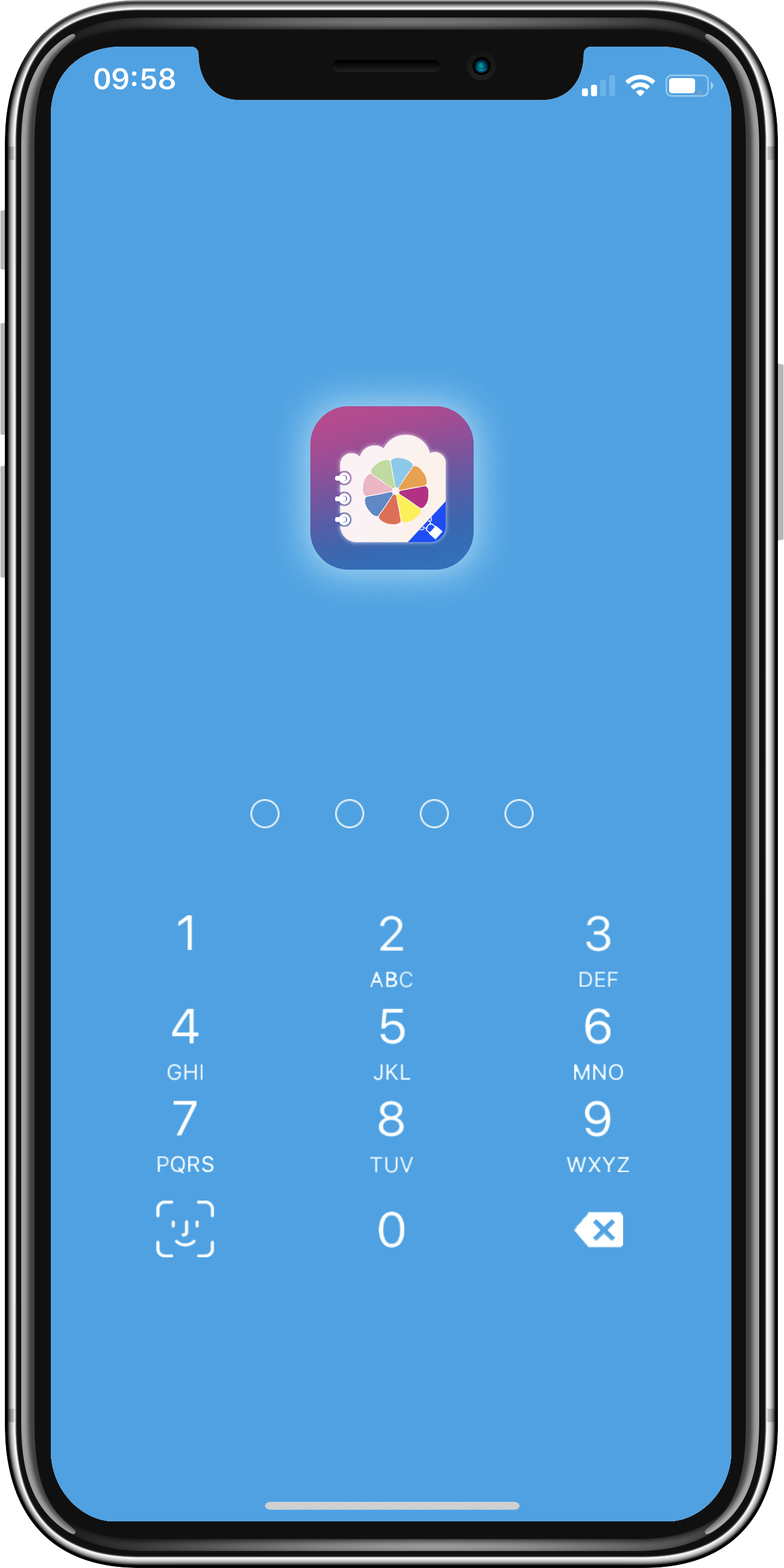 Secret Vault app lock screen interface showing secure photo vault